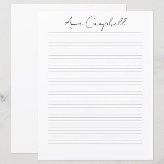 Monogramm Chic Schriftzug Name Schreibwaren Papier (Vorne/Hinten)