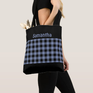Monogramm Chic Schwarz und Blau Buffalo Karo Trend Tasche