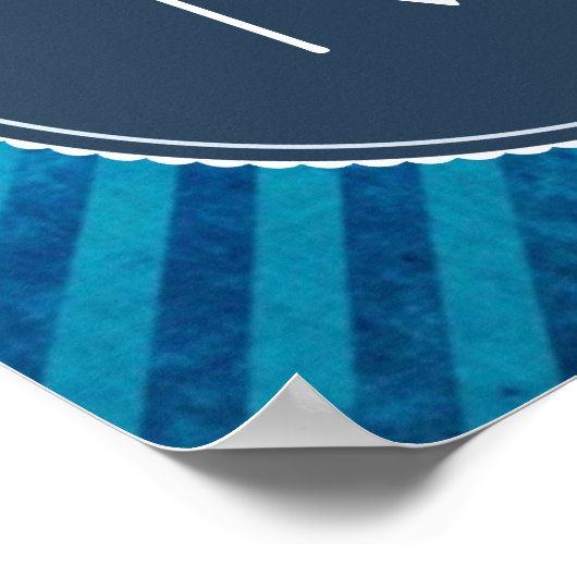 Monogramm Circle on Blue Diagonal Stripes Poster (Ecke)