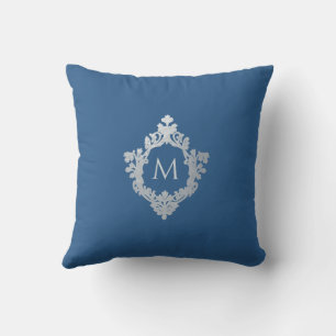 Monogramm Classic Blue Elegant Vintage Verziert Wa Kissen