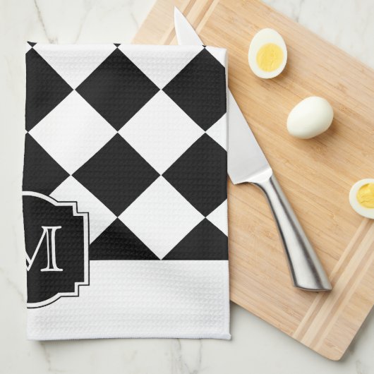 Monogramm Classic Diamonds - Schwarz-weiß Geschirrtuch (Viertel Falte)
