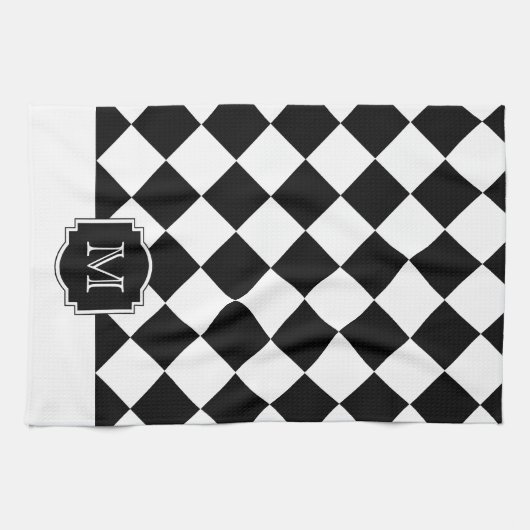 Monogramm Classic Diamonds - Schwarz-weiß Geschirrtuch (Horizontal)
