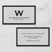 Monogramm Classic | Light Gray | Schwarze Grenze Visitenkarte (Vorne/Hinten)