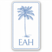 Monogramm Coastal Blue and White Palm Tree Aufkleber (Vorderseite)