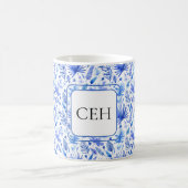 Monogramm, Cobalt Blue Tropical Blätter Muster 11o Kaffeetasse (Mittel)