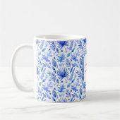Monogramm, Cobalt Blue Tropical Blätter Muster 11o Kaffeetasse (Links)