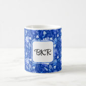 Monogramm, Cobalt Blue Tropical Blätter Muster 11o Kaffeetasse (Mittel)