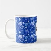 Monogramm, Cobalt Blue Tropical Blätter Muster 11o Kaffeetasse (Links)