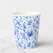 Monogramm, Cobalt Blue Tropical Blätter Muster 8oz Pappbecher (Rückseite)