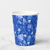 Monogramm, Cobalt Blue Tropical Blätter Muster 8oz Pappbecher (Rückseite)