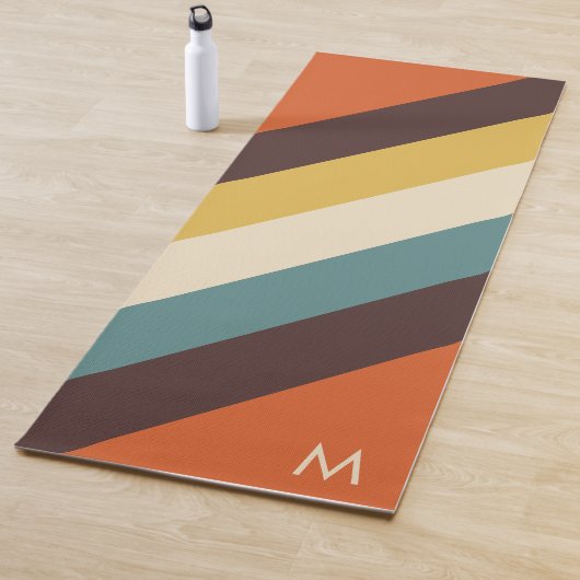 Monogramm Coole Farbige Retro-Streifen Yogamatte (Beispiel)