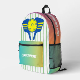 Monogramm coole Farbverlaufsstreifen Pickleball-Sp Bedruckter Rucksack