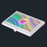 Monogramm coole Regenbogenwaagen  Visitenkarten Dose<br><div class="desc">Vielfarbige Wellen mit modernem Monogramm.</div>