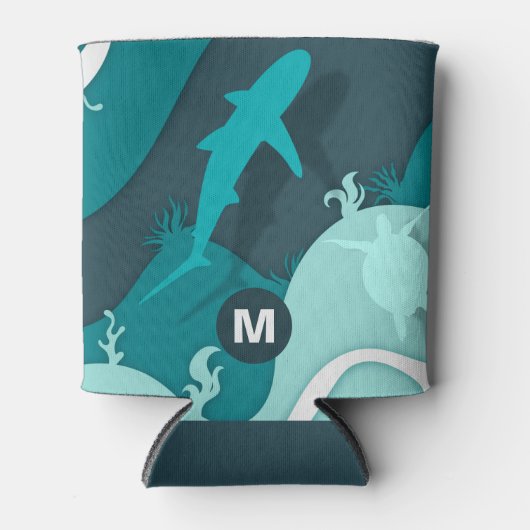 Monogramm cooler Hai und Schildkröte Abstrakter Ar Dosenkühler (Vorderseite)