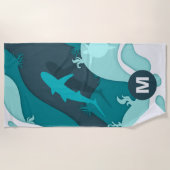 Monogramm cooler Hai und Schildkröte Abstrakter Ar Strandtuch (Vorderseite)