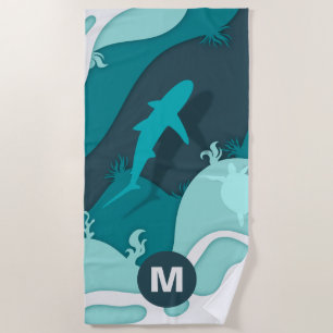 Monogramm cooler Hai und Schildkröte Abstrakter Ar Strandtuch