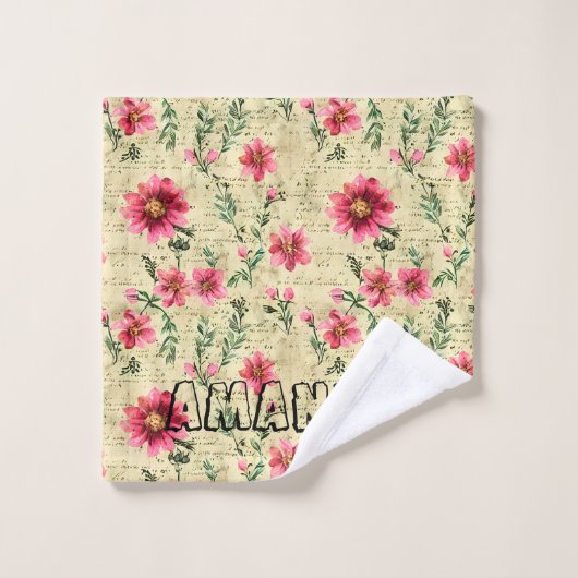 Monogramm cooler transparenter Text Retro-Scrapboo Badhandtuch Set (Waschlappen)