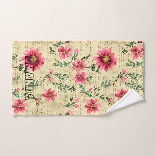 Monogramm cooler transparenter Text Retro-Scrapboo Badhandtuch Set (Handtuch)