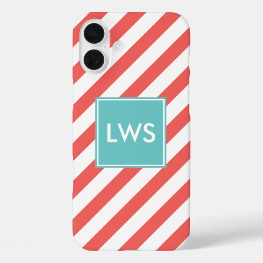 Monogramm Coral und Mint Diagonal Streifen Case-Mate iPhone Hülle (Rückseite)