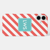 Monogramm Coral und Mint Diagonal Streifen Case-Mate iPhone Hülle (Rückseite (Horizontal))