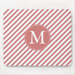 Monogramm Coral und White Stripes Mousepad