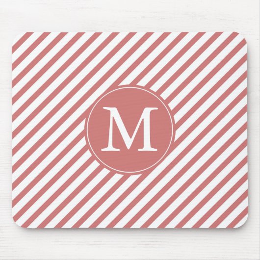 Monogramm Coral und White Stripes Mousepad (Vorne)