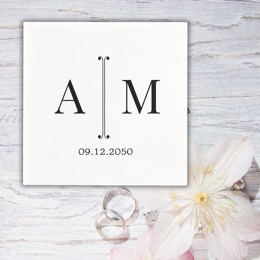 Monogramm Couple Date Einfache Minimale Hochzeit Serviette