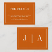 Monogramm Couple Name Einfach Orange und Weiß bren Begleitkarte (Vorne/Hinten)