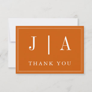 Monogramm Couple Name Einfach Orange und Weiß bren Dankeskarte