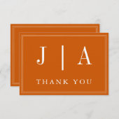 Monogramm Couple Name Einfach Orange und Weiß bren Dankeskarte (Vorne/Hinten)