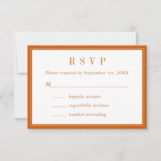 Monogramm Couple Name Einfach Orange und Weiß bren RSVP Karte (Vorderseite)