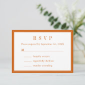 Monogramm Couple Name Einfach Orange und Weiß bren RSVP Karte (Stehend Vorderseite)