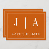 Monogramm Couple Name Einfach Orange und Weiß bren Save The Date (Vorne/Hinten)