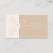 Monogramm Cream Tan der eleganten Gold Kontur Rose Visitenkarte (Rückseite)