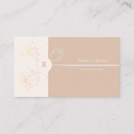 Monogramm Cream Tan der eleganten Gold Kontur Rose Visitenkarte (Rückseite)