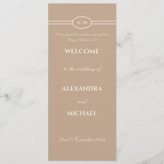 Monogramm-Cream-Taupe-Hochzeitsprogramm Christlich Programm (Vorderseite)