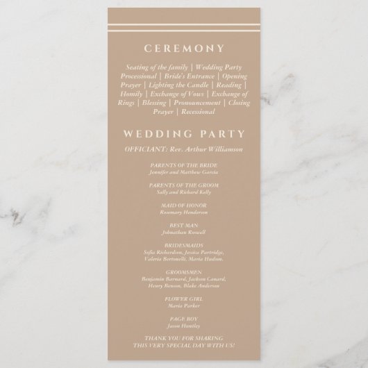 Monogramm-Cream-Taupe-Hochzeitsprogramm Christlich Programm (Rückseite)