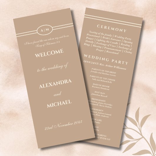 Monogramm-Cream-Taupe-Hochzeitsprogramm Christlich Programm