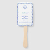 Monogramm Crest Blau Chinoiserie Hochzeitsprogramm Fächer (Vorderseite)