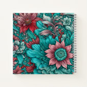Monogramm, Cyan Blue, Red, whimsistische Blume Notizblock (Rückseite)