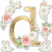 Monogramm D Blush Rosa Rose Leaale Wasserfarbe Aufkleber (Vorderseite)