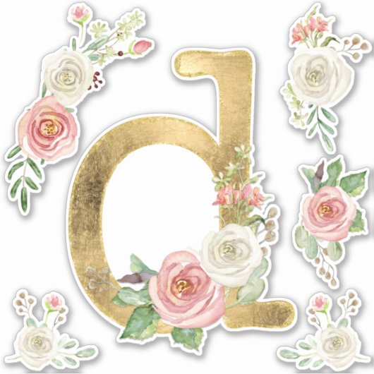 Monogramm D Blush Rosa Rose Leaale Wasserfarbe Aufkleber (Vorderseite)