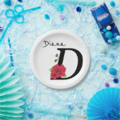 Monogramm D, Buchstabe D, Blume, Monogramm Pappteller (Party)
