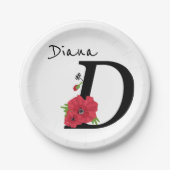 Monogramm D, Buchstabe D, Blume, Monogramm Pappteller (Vorderseite)