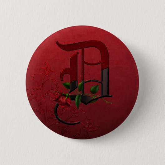 Monogramm D der gotischen Rose Button (Vorderseite)