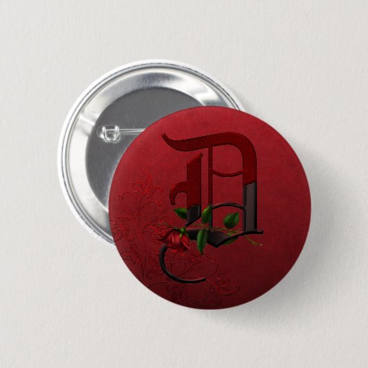 Monogramm D der gotischen Rose Button (Vorne & Hinten)