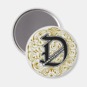 Monogramm "D" in Gold - Magnet (Vorderseite/Rückseite)