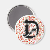 Monogramm 'D' in Rot - Magnet (Vorderseite/Rückseite)