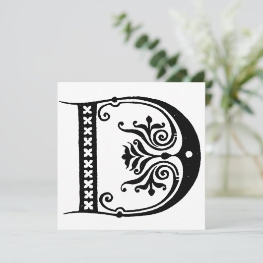 Monogramm D Initial Black and White Floral Pattern (Stehend Vorderseite)