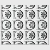 Monogramm D Initial Black and White Floral Pattern Geschenkpapier (Flach)
